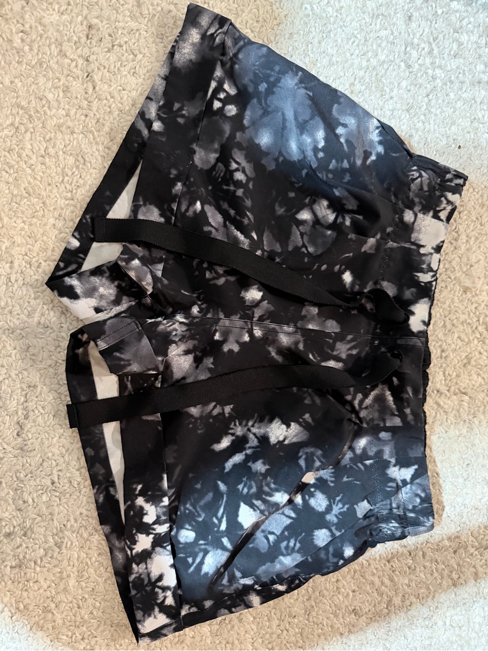 lululemon athletica Black and White Tie-Dye Shorts with Drawstring